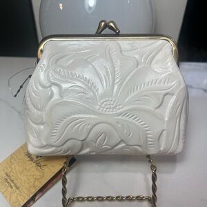 Patricia Nash LATTE Large Borse Tooled Leather Coin Bag/Key Fob NWT